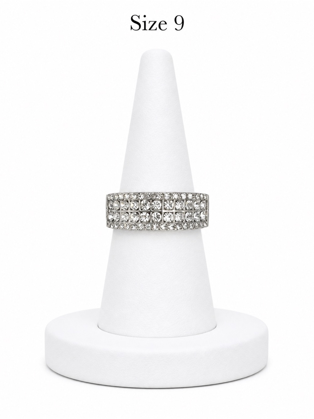 Crystal Pave Wide Band Ring - Silver